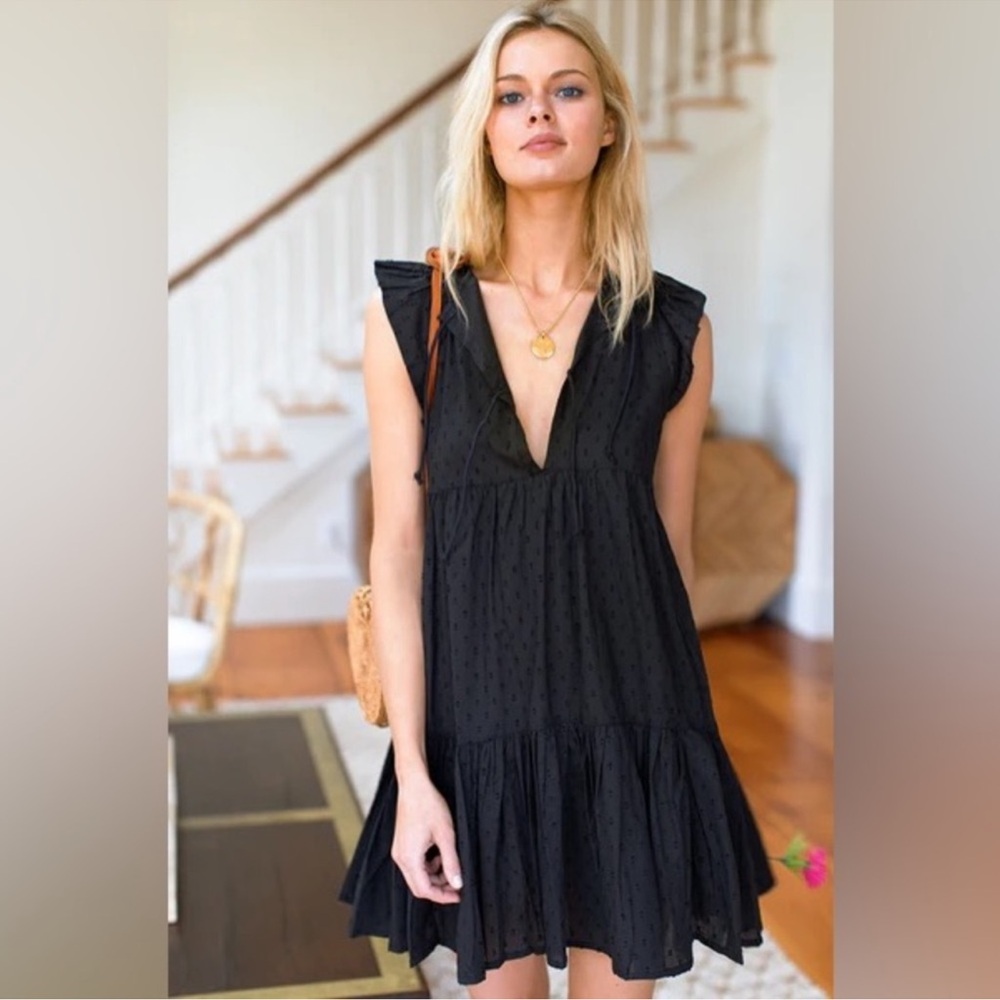 India Collection Emerson Fry Black Mini Dress Angel Swiss dot Tuckernuck XS/S